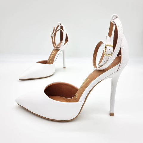Scarpin Vizzano 1421-102 bico fino com tira no tornozelo Branco