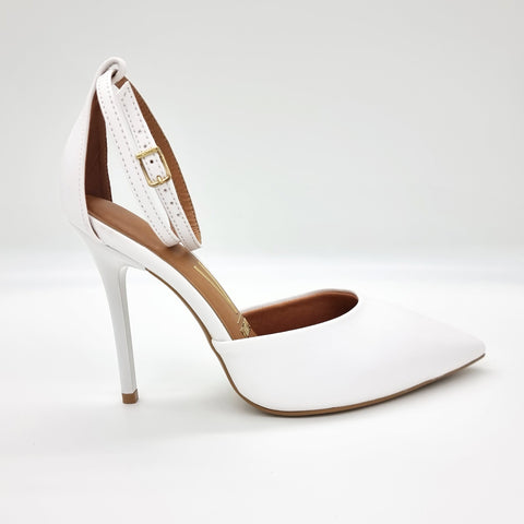 Scarpin Vizzano 1421-102 bico fino com tira no tornozelo Branco