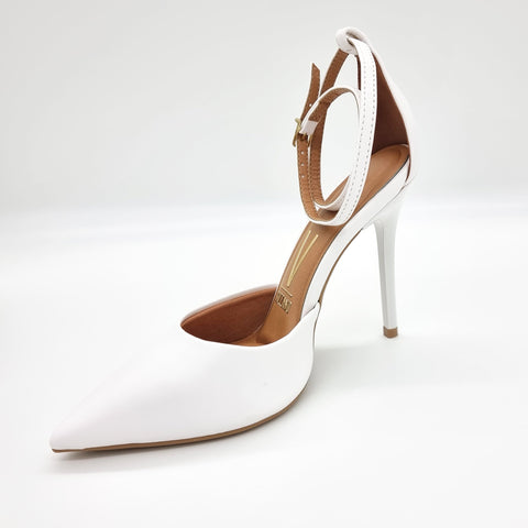 Scarpin Vizzano 1421-102 bico fino com tira no tornozelo Branco