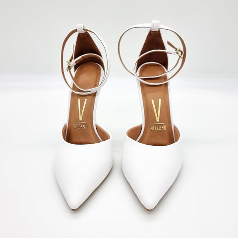 Scarpin Vizzano 1421-102 bico fino com tira no tornozelo Branco