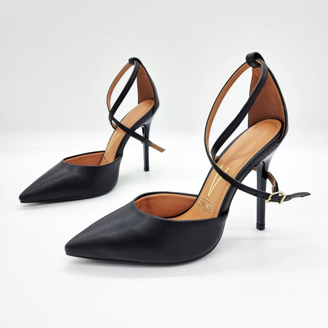 Scarpin Vizzano 1421-102 bico fino com tira no tornozelo Preto