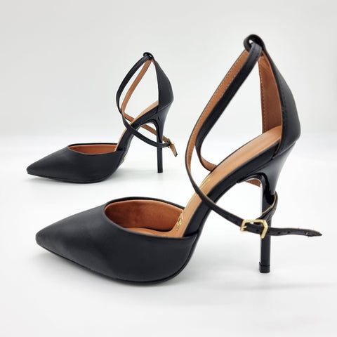 Scarpin Vizzano 1421-102 bico fino com tira no tornozelo Preto