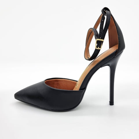 Scarpin Vizzano 1421-102 bico fino com tira no tornozelo Preto