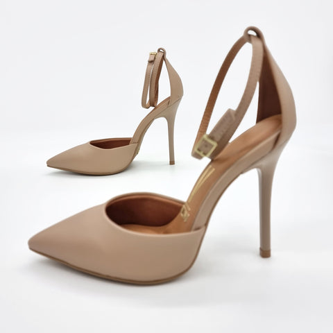 Scarpin Vizzano 1421-102 bico fino com tira no tornozelo Bege