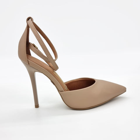 Scarpin Vizzano 1421-102 bico fino com tira no tornozelo Bege