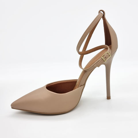 Scarpin Vizzano 1421-102 bico fino com tira no tornozelo Bege