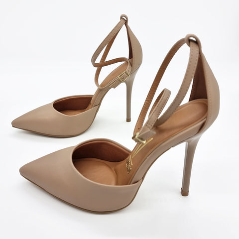 Scarpin Vizzano 1421-102 bico fino com tira no tornozelo Bege