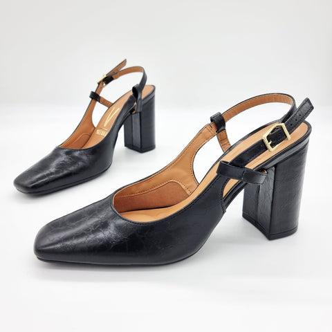 Scarpin Vizzano 1428-101 salto bloco slingback Preto