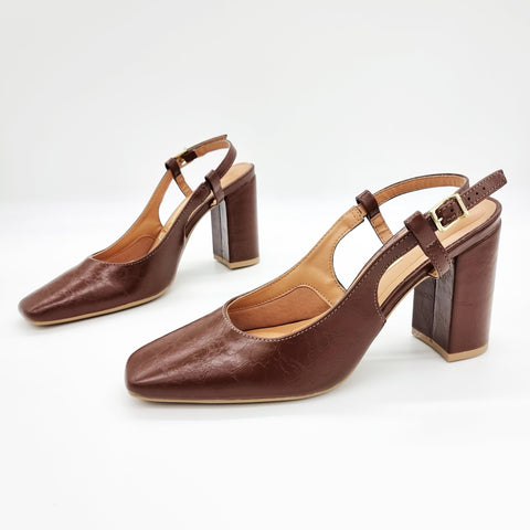 Scarpin Vizzano 1428-101 salto bloco slingback Chocolate