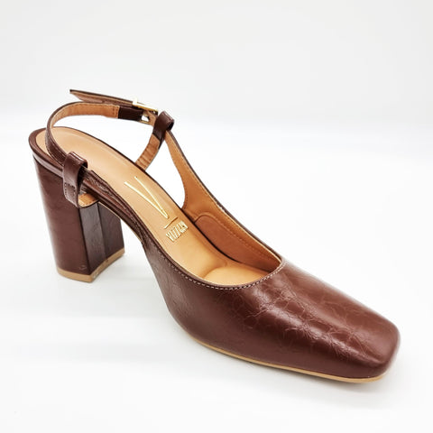 Scarpin Vizzano 1428-101 salto bloco slingback Chocolate