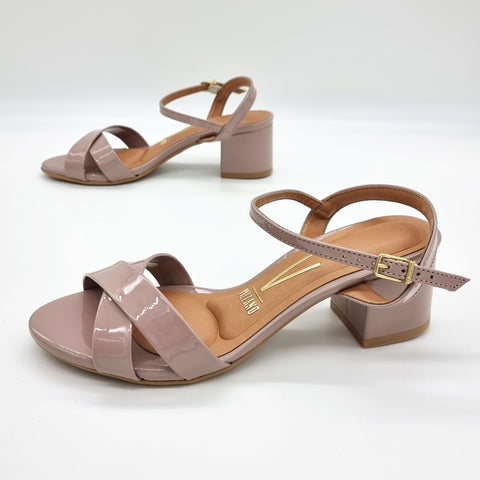 Sandália Vizzano 6291-927 Salto Bloco Taupe Verniz