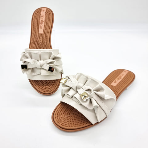 Sandália Moleca 5297-446 Sem Cadarço (Slip-on) com Babado Off White