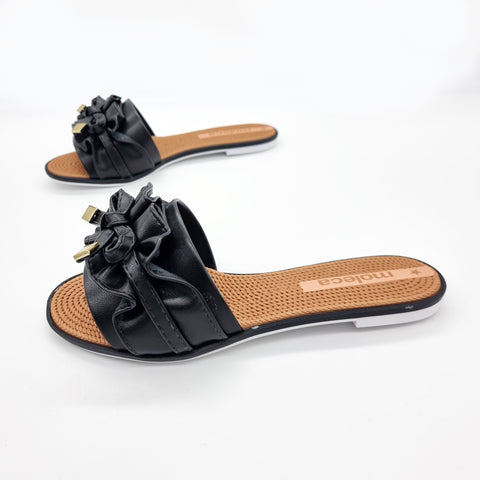Sandália Moleca 5297-446 Sem Cadarço (Slip-on) com Babado Preta