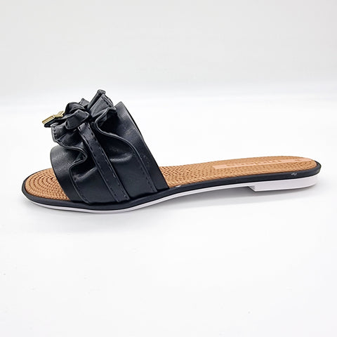 Sandália Moleca 5297-446 Sem Cadarço (Slip-on) com Babado Preta