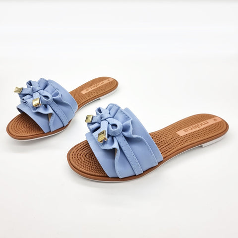 Sandália Moleca 5297-446 Sem Cadarço (Slip-on) com Babado Jeans