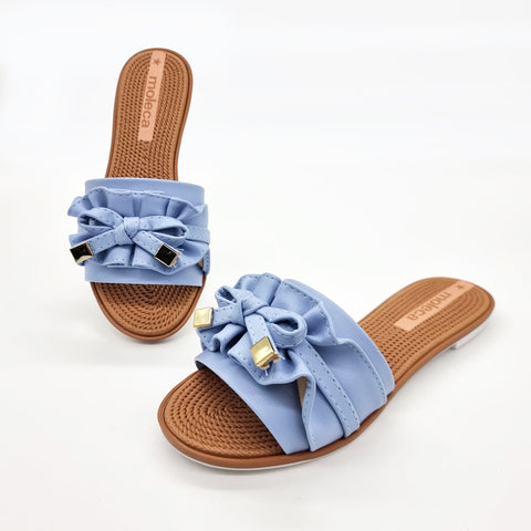 Sandália Moleca 5297-446 Sem Cadarço (Slip-on) com Babado Jeans