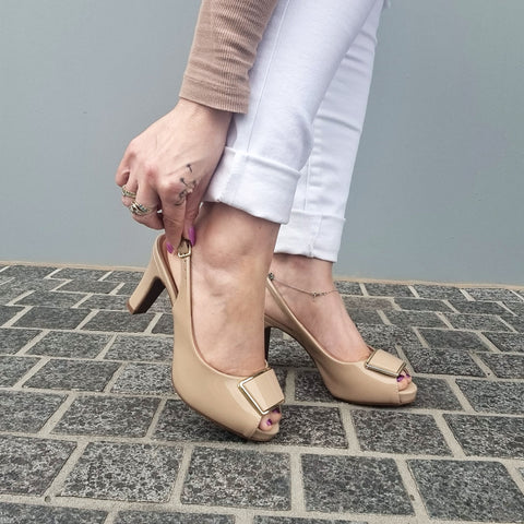 Scarpin Vizzano 1840-321 Slingback Bege Verniz