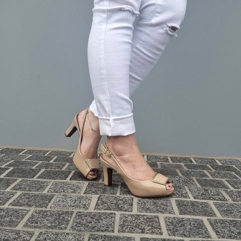 Scarpin Vizzano 1840-321 Slingback Bege Verniz
