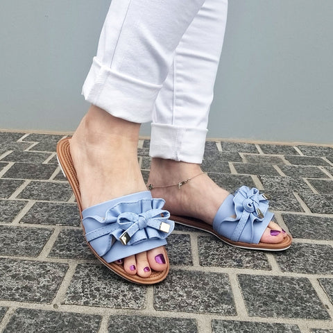Sandália Moleca 5297-446 Sem Cadarço (Slip-on) com Babado Jeans