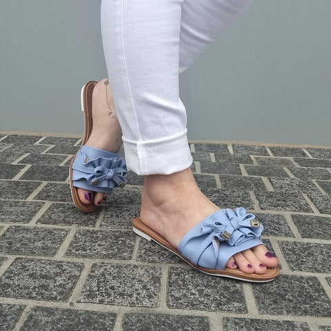 Sandália Moleca 5297-446 Sem Cadarço (Slip-on) com Babado Jeans