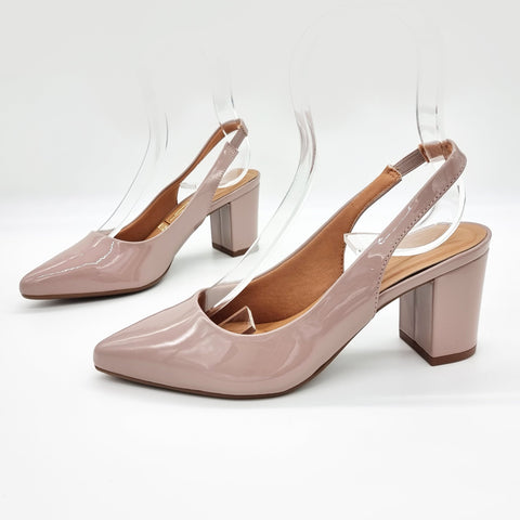 Scarpin Vizzano 1290-503 bico fino slingback Taupe Envernizado