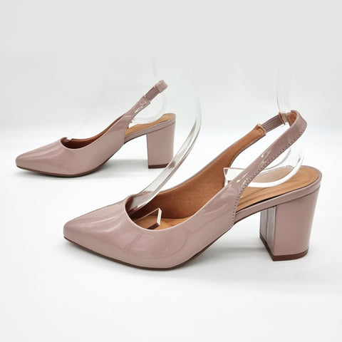 Scarpin Vizzano 1290-503 bico fino slingback Taupe Envernizado