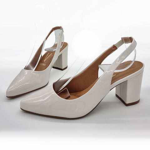 Scarpin Vizzano 1290-503 bico fino slingback Branco Off White Envernizado