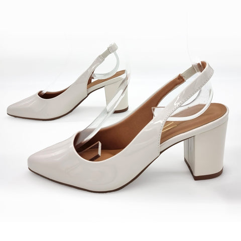 Scarpin Vizzano 1290-503 bico fino slingback Branco Off White Envernizado