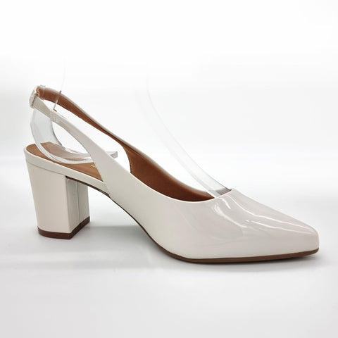 Scarpin Vizzano 1290-503 bico fino slingback Branco Off White Envernizado