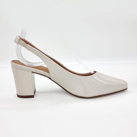 Scarpin Vizzano 1290-503 bico fino slingback Branco Off White Envernizado