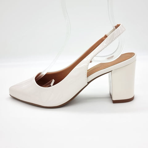 Scarpin Vizzano 1290-503 bico fino slingback Branco Off White Envernizado