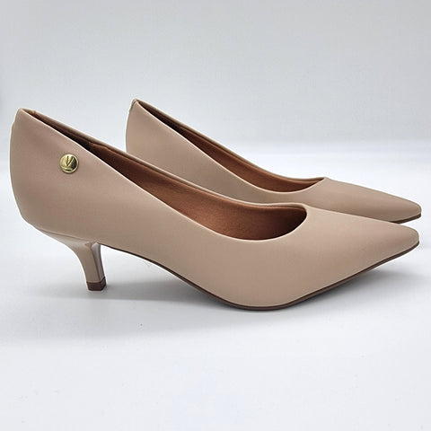 Scarpin Vizzano 1122-828 Salto Baixo Bico Fino Napa Bege