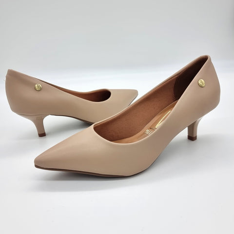 Scarpin Vizzano 1122-828 Salto Baixo Bico Fino Napa Bege