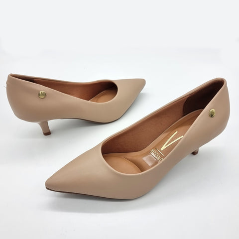 Scarpin Vizzano 1122-828 Salto Baixo Bico Fino Napa Bege