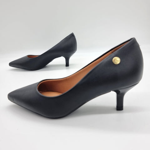 Scarpin Vizzano 1122-828 Salto Baixo Bico Fino Napa Preto