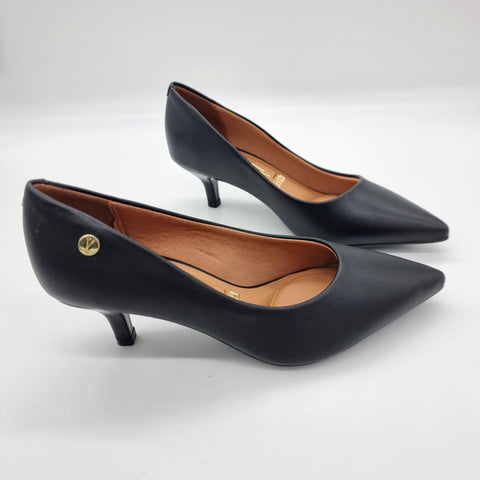 Scarpin Vizzano 1122-828 Salto Baixo Bico Fino Napa Preto