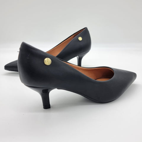Scarpin Vizzano 1122-828 Salto Baixo Bico Fino Napa Preto