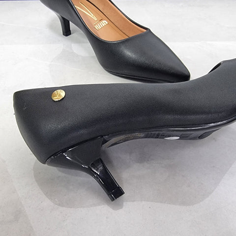 Scarpin Vizzano 1122-828 Salto Baixo Bico Fino Napa Preto