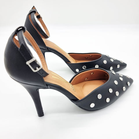 Scarpin Vizzano 1184-1192 Bico Fino com Tachas Napa Preto