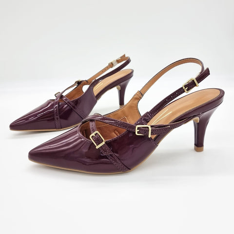 Scarpin Slingback Vizzano 1185-1124 Bico Fino de Tiras Verniz Vinho