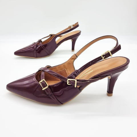 Scarpin Slingback Vizzano 1185-1124 Bico Fino de Tiras Verniz Vinho