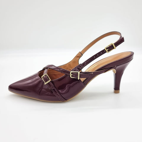 Scarpin Slingback Vizzano 1185-1124 Bico Fino de Tiras Verniz Vinho