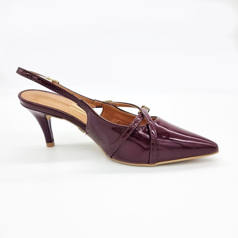 Scarpin Slingback Vizzano 1185-1124 Bico Fino de Tiras Verniz Vinho