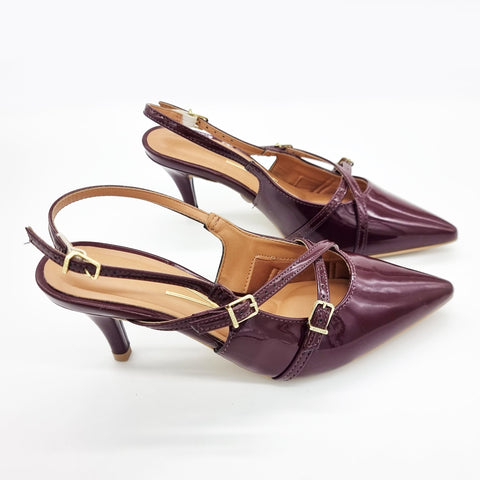 Scarpin Slingback Vizzano 1185-1124 Bico Fino de Tiras Verniz Vinho