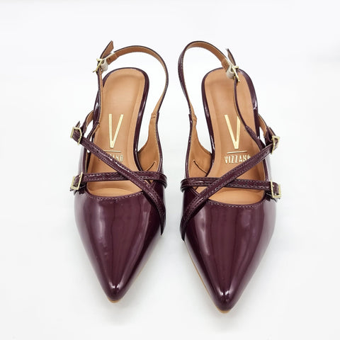 Scarpin Slingback Vizzano 1185-1124 Bico Fino de Tiras Verniz Vinho