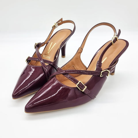 Scarpin Slingback Vizzano 1185-1124 Bico Fino de Tiras Verniz Vinho