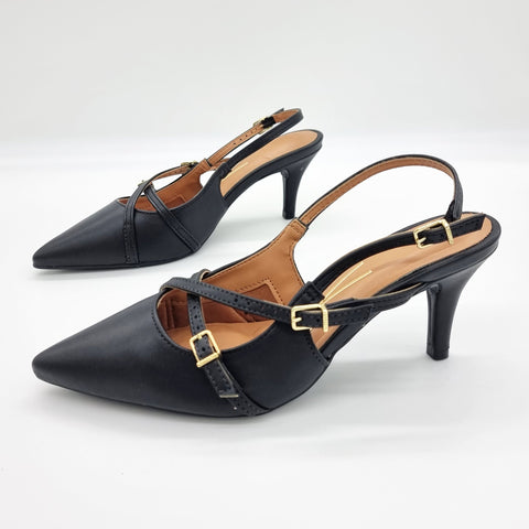 Scarpin Slingback Vizzano 1185-1124 Bico Fino de Tiras Napa Preto