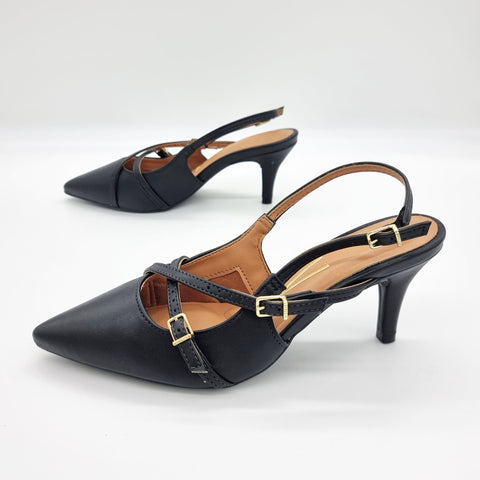 Scarpin Slingback Vizzano 1185-1124 Bico Fino de Tiras Napa Preto