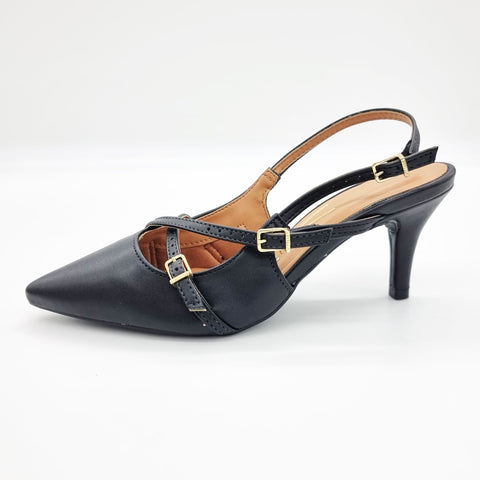 Scarpin Slingback Vizzano 1185-1124 Bico Fino de Tiras Napa Preto