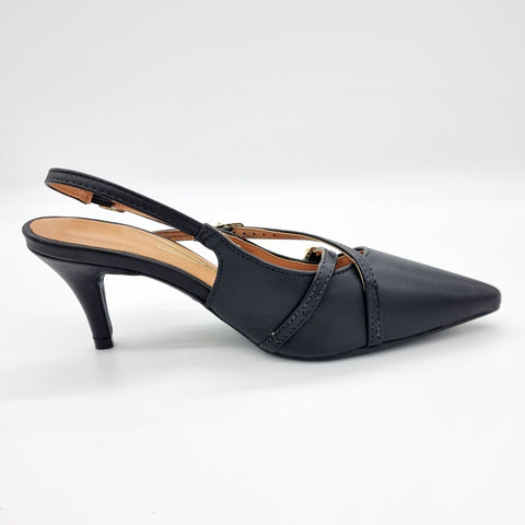 Scarpin Slingback Vizzano 1185-1124 Bico Fino de Tiras Napa Preto